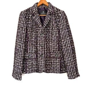 Barbara Lebek Classic Tweed Blazer - Black Purple and White
